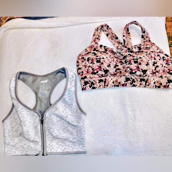 Sports Bra Lot Size Large: Avia Grey Zippered & Black Brown Print By Crane - Picture 1 of 8